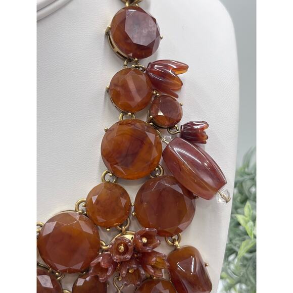J. CREW Vintage Amber Brown Lucite Asymmetric Crystal Collar Bib Necklace - Picture 13 of 16